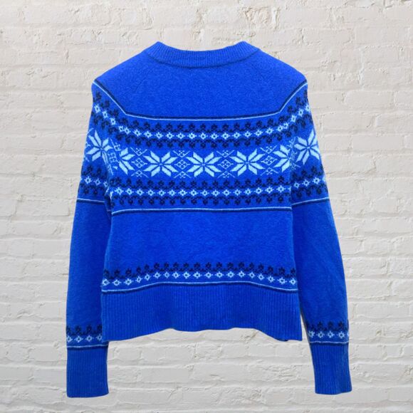 J.Crew Fair Isle Sweater XS Merino Wool Alpaca Blue Crewneck Long Sleeve - Picture 3 of 13
